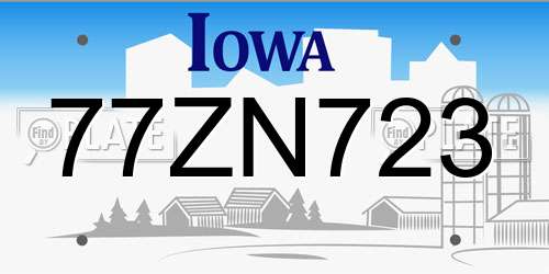 77ZN723 Iowa License Plate