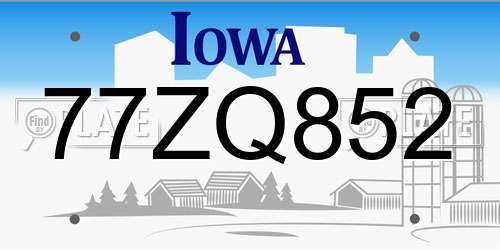 77ZQ852 Iowa License Plate