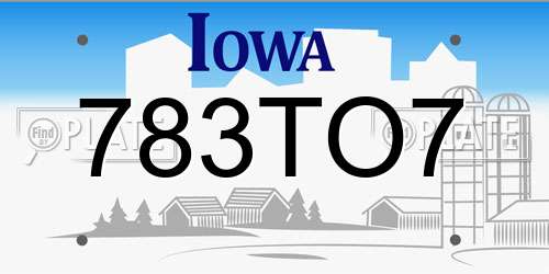 783TO7 Iowa License Plate