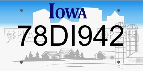 78DI942 Iowa License Plate