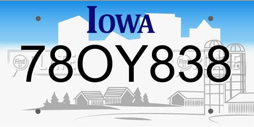 78OY838 Iowa License Plate