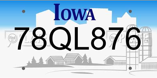 78QL876 Iowa License Plate