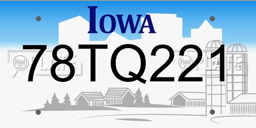 78TQ221 Iowa License Plate