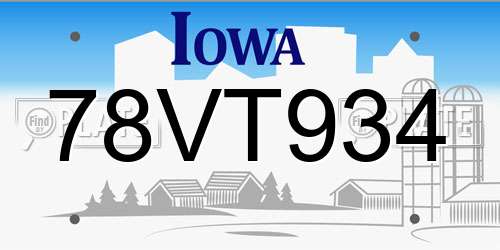 78VT934 Iowa License Plate