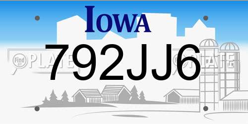 792JJ6 Iowa License Plate