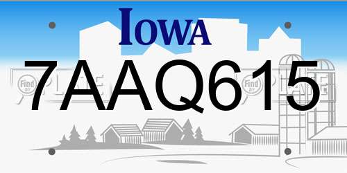 7AAQ615 Iowa License Plate