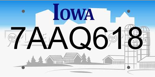 7AAQ618 Iowa License Plate