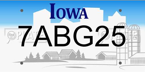7ABG25 Iowa License Plate