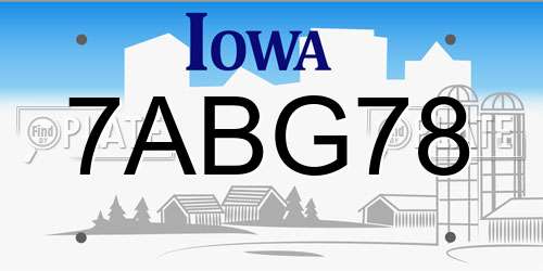 7ABG78 Iowa License Plate