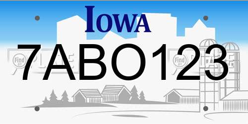 7ABO123 Iowa License Plate