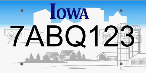 7ABQ123 Iowa License Plate