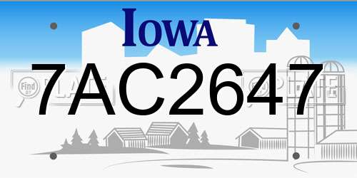 7AC2647 Iowa License Plate