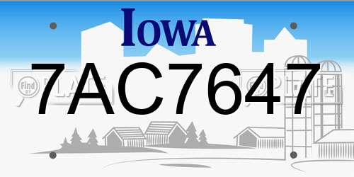 7AC7647 Iowa License Plate