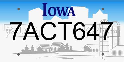 7ACT647 Iowa License Plate