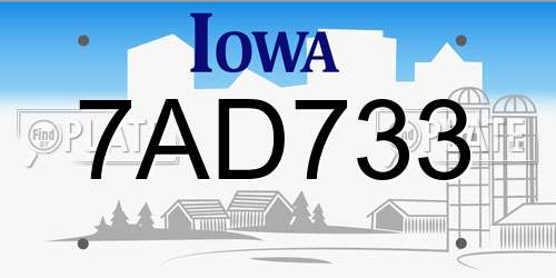 7AD733 Iowa License Plate