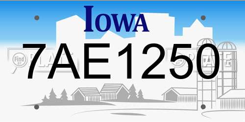 7AE1250 Iowa License Plate