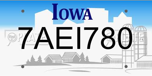 7AEI780 Iowa License Plate