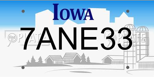 7ANE33 Iowa License Plate
