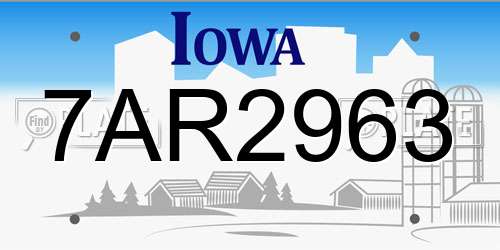 7AR2963 Iowa License Plate