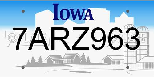 7ARZ963 Iowa License Plate