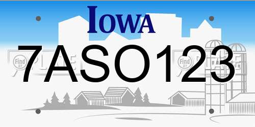 7ASO123 Iowa License Plate