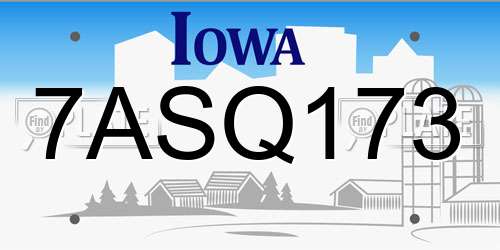 7ASQ173 Iowa License Plate