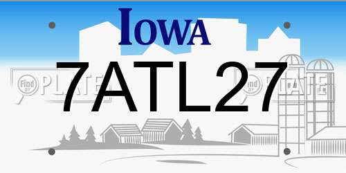 7ATL27 Iowa License Plate