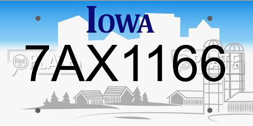 7AX1166 Iowa License Plate