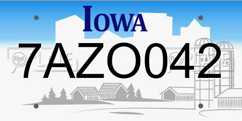 7AZO042 Iowa License Plate