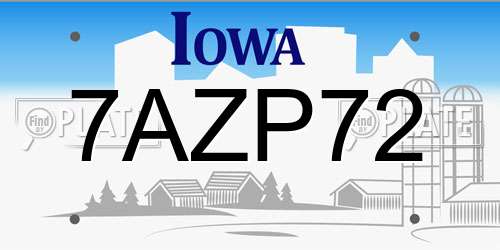 7AZP72 Iowa License Plate