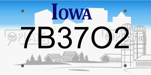 7B37O2 Iowa License Plate