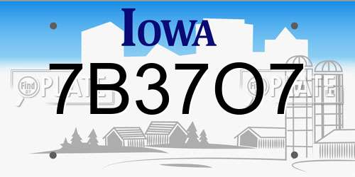 7B37O7 Iowa License Plate