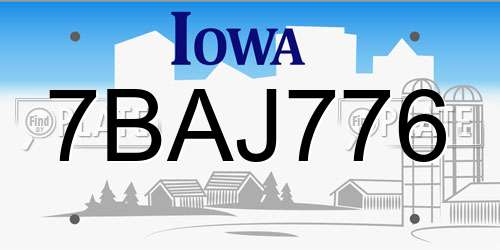 7BAJ776 Iowa License Plate
