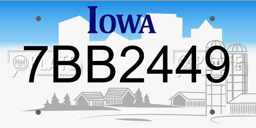 7BB2449 Iowa License Plate