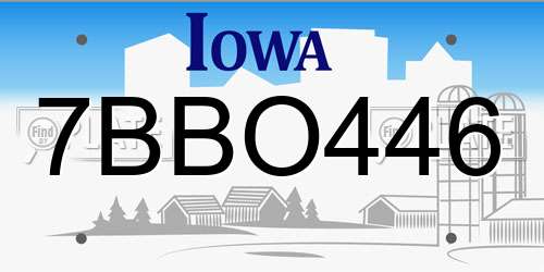 7BBO446 Iowa License Plate