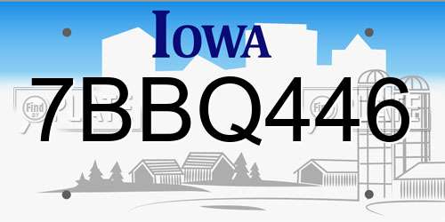 7BBQ446 Iowa License Plate
