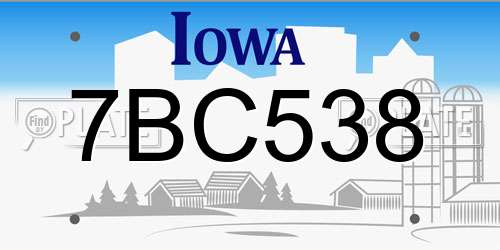 7BC538 Iowa License Plate