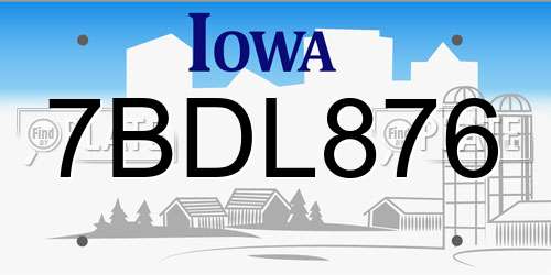 7BDL876 Iowa License Plate