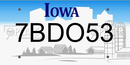 7BDO53 Iowa License Plate