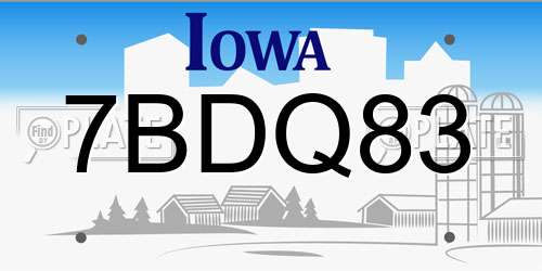 7BDQ83 Iowa License Plate