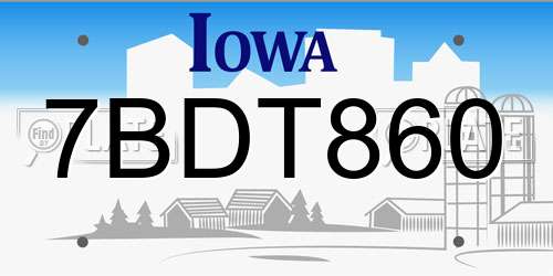 7BDT860 Iowa License Plate