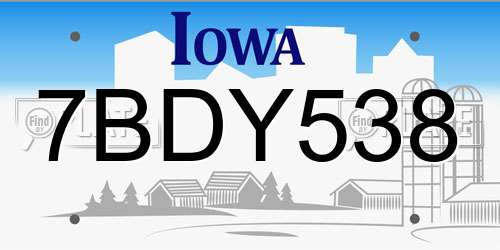 7BDY538 Iowa License Plate