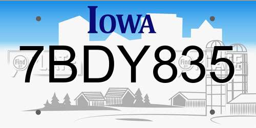 7BDY835 Iowa License Plate