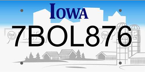 7BOL876 Iowa License Plate