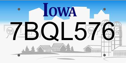 7BQL576 Iowa License Plate