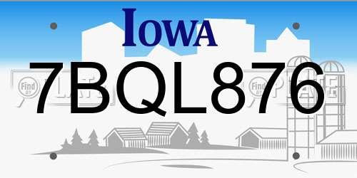 7BQL876 Iowa License Plate