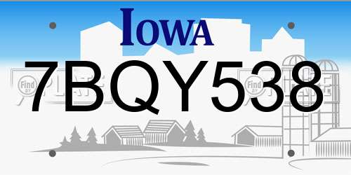 7BQY538 Iowa License Plate
