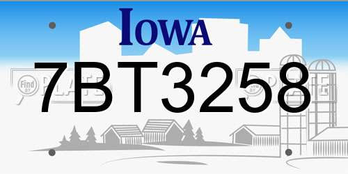 7BT3258 Iowa License Plate