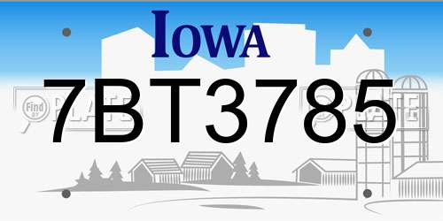 7BT3785 Iowa License Plate