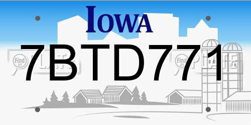 7BTD771 Iowa License Plate